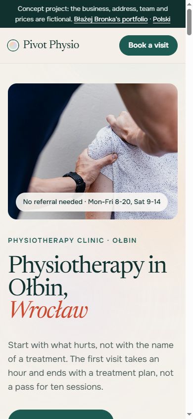 Pivot Physio on a phone